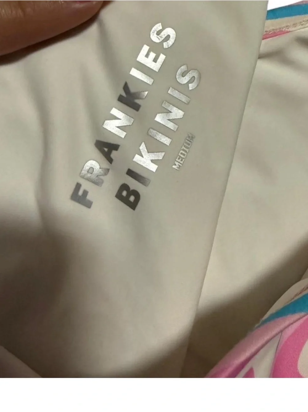 Frankie's Bikinis Pink & Blue Wave One-Shoulder Swim Top